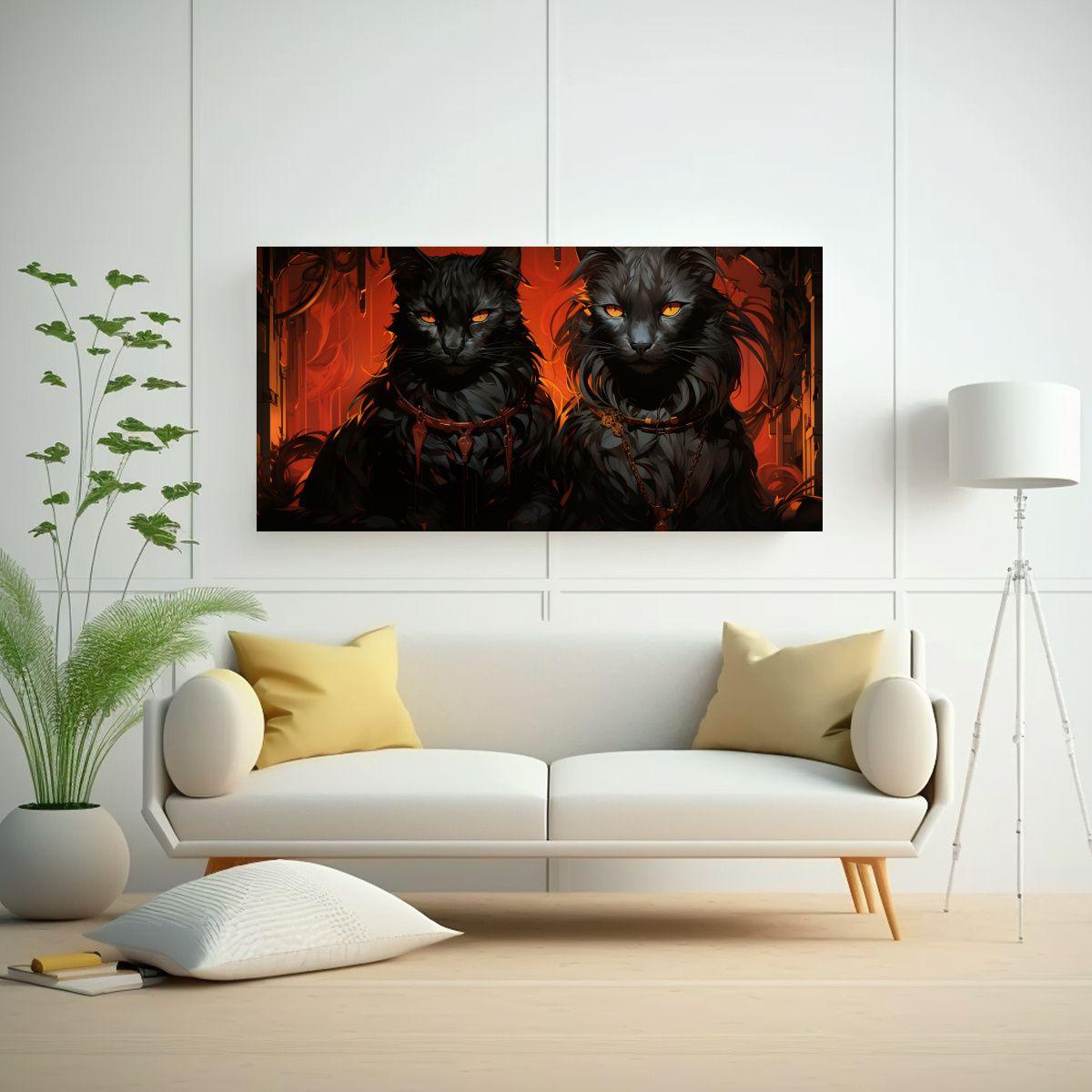 Cuadro Decorativo Gatos Negros Apilados En Estilo 100x50cm-2