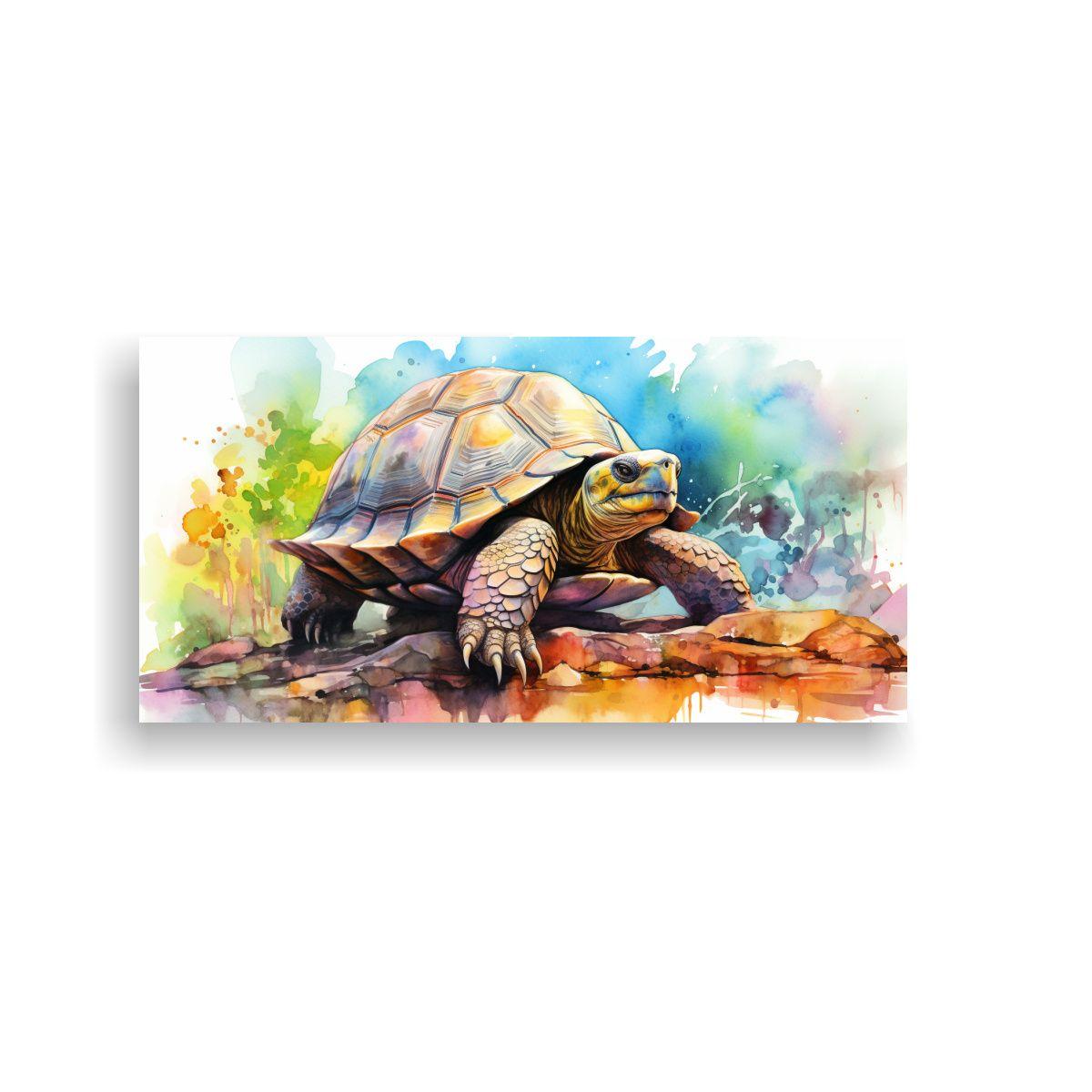 Pintura Estilo Acuarela Tortuga Colorida, 40x20cm-0