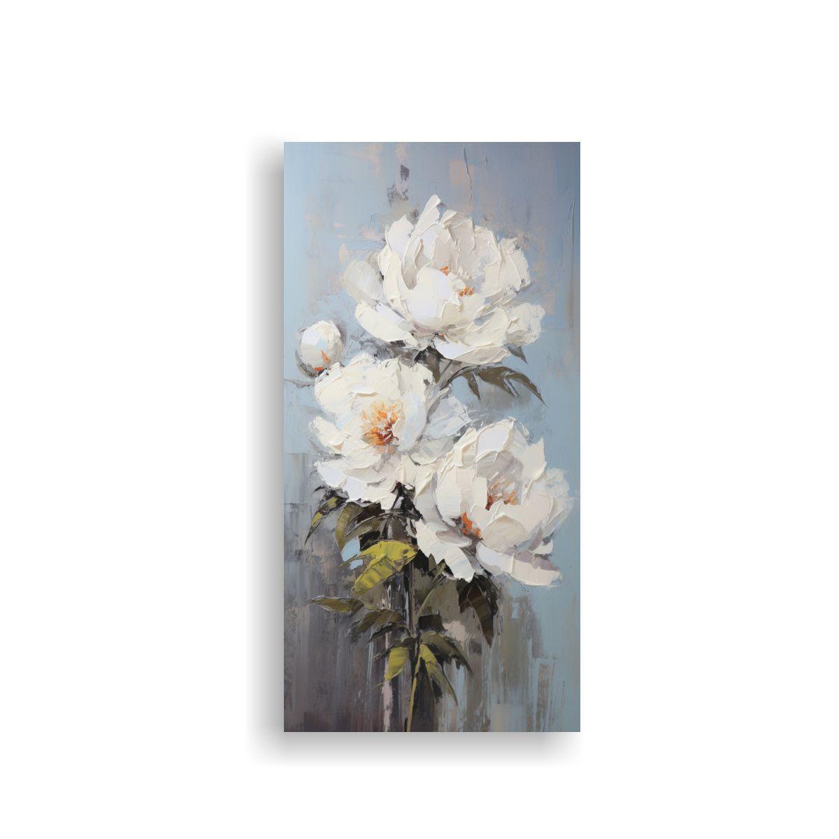 Pintura Lienzo Diseño Flores Blancas Estilo 60x120cm-0