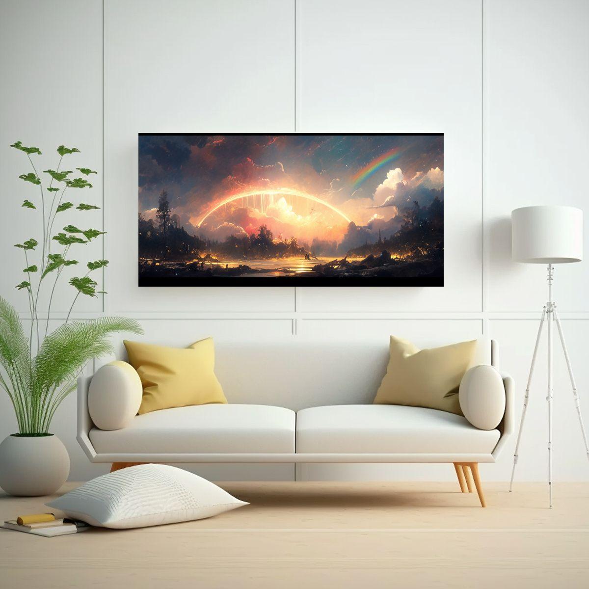 Pintura Abstracta Luminosa Con Arcoíris Y Negro 80x40cm-2