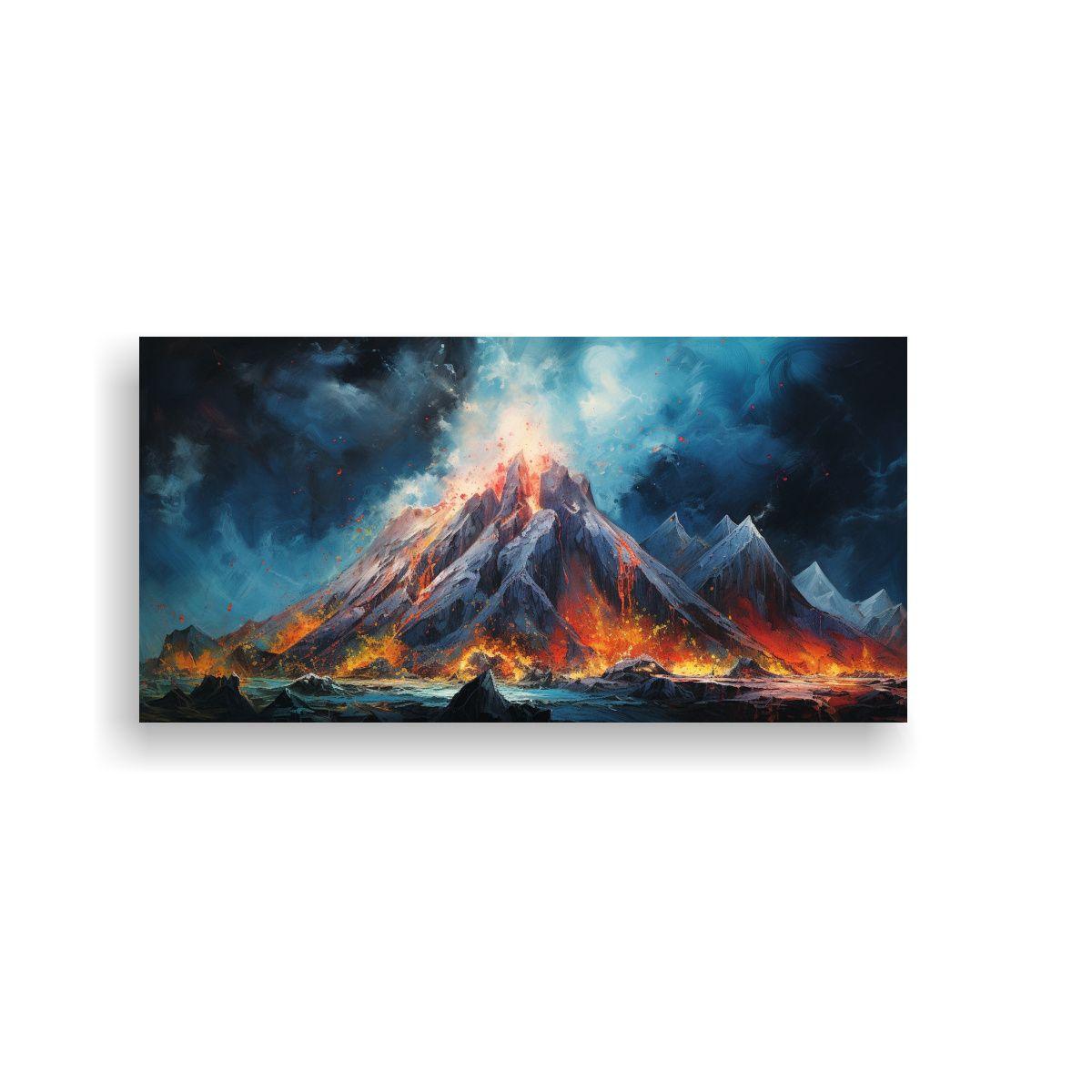 Pintura Abstracta Detallada De Volcán En Lienzo 60x30cm-0