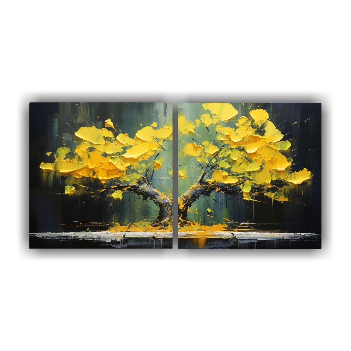 Díptico Impreso Ginkgo Biloba Bonsái Pintura 160x80 Cm-0