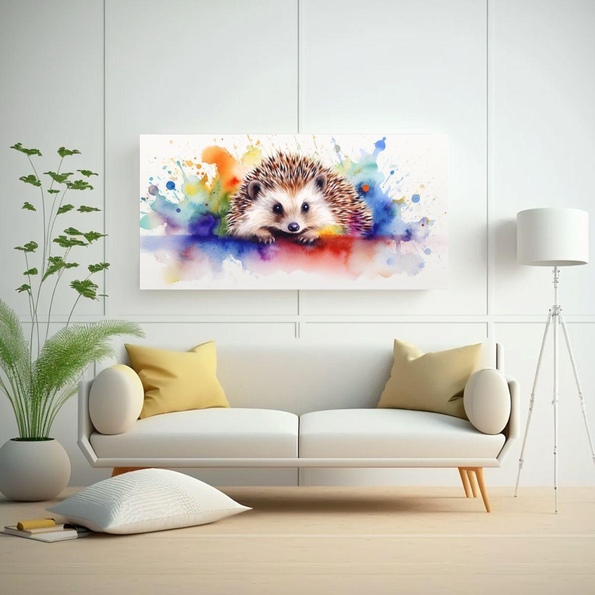 Cuadro Acuarela Hedgehog Alegre Estilo Pintura 140x70cm-2