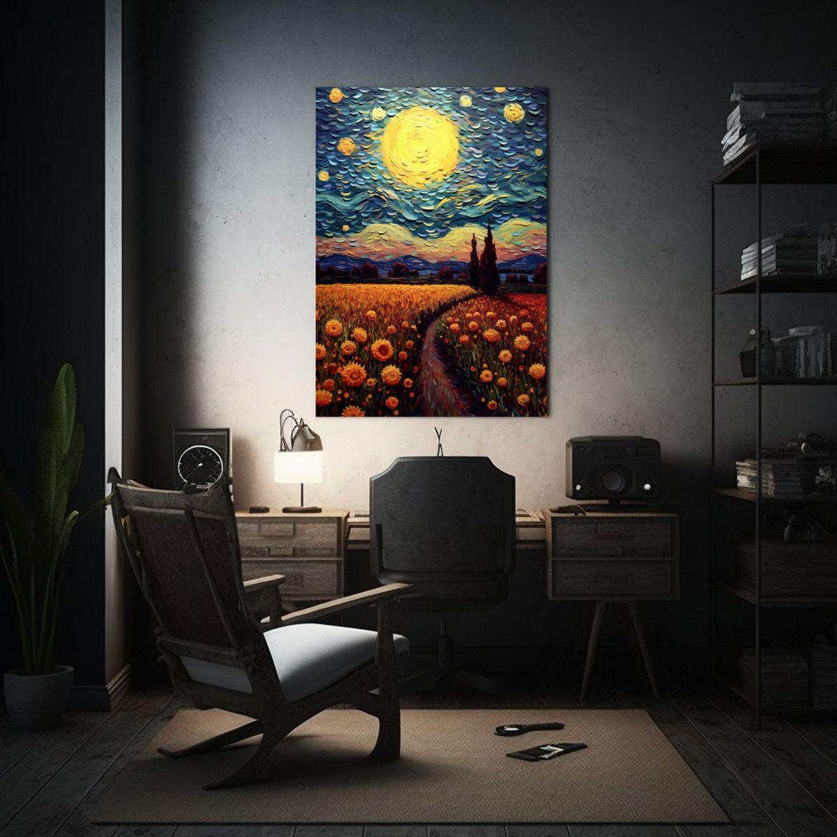 Paisaje Nocturno Girasoles Van Gogh, Lienzo Alto 50x75cm-2