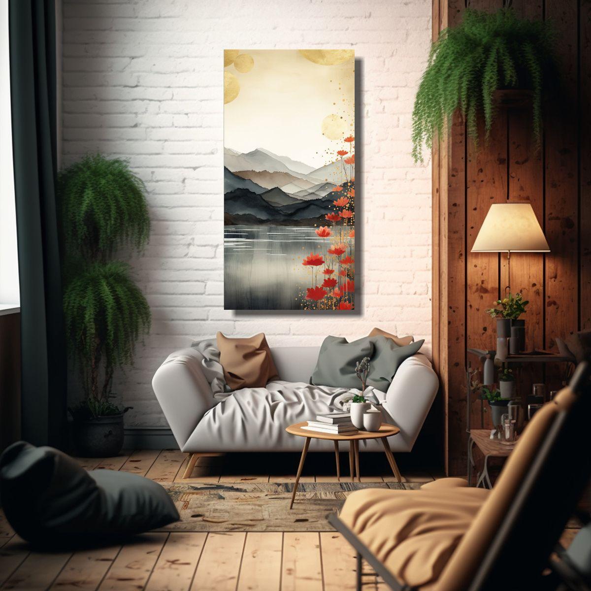 Cuadro De Montañas Reflejadas En Un Paisaje 60x120cm-2
