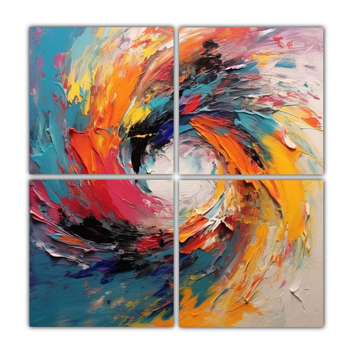 Pintura Abstracta Moderna Colorida Con Efecto 120x120 Cm-0