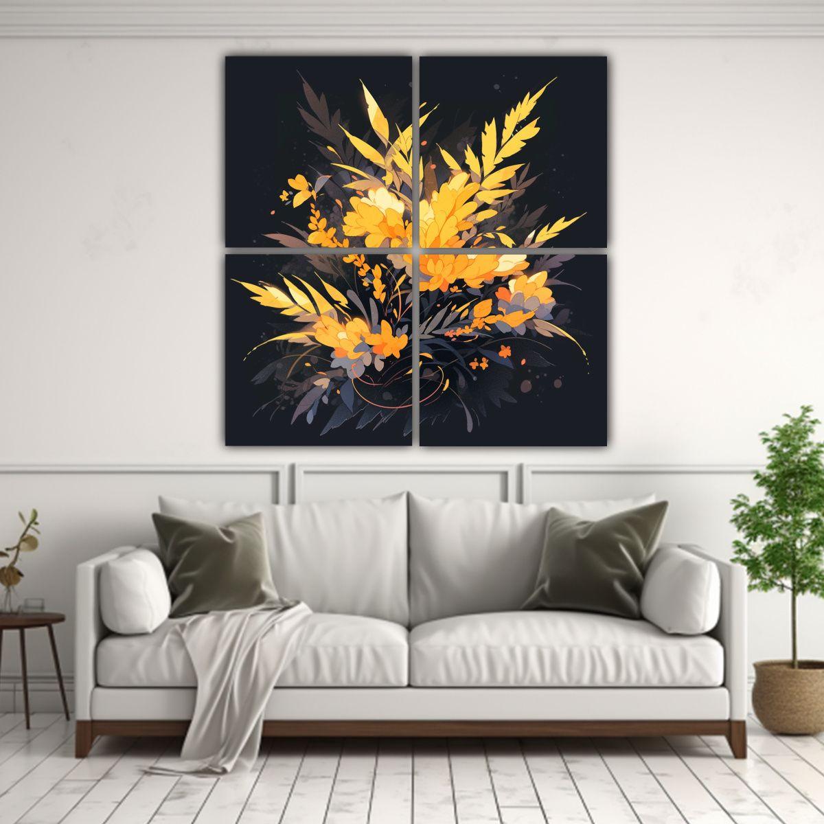 Cuatro Cuadros Fotografía Visual Amarillo 120x120 Cm-2
