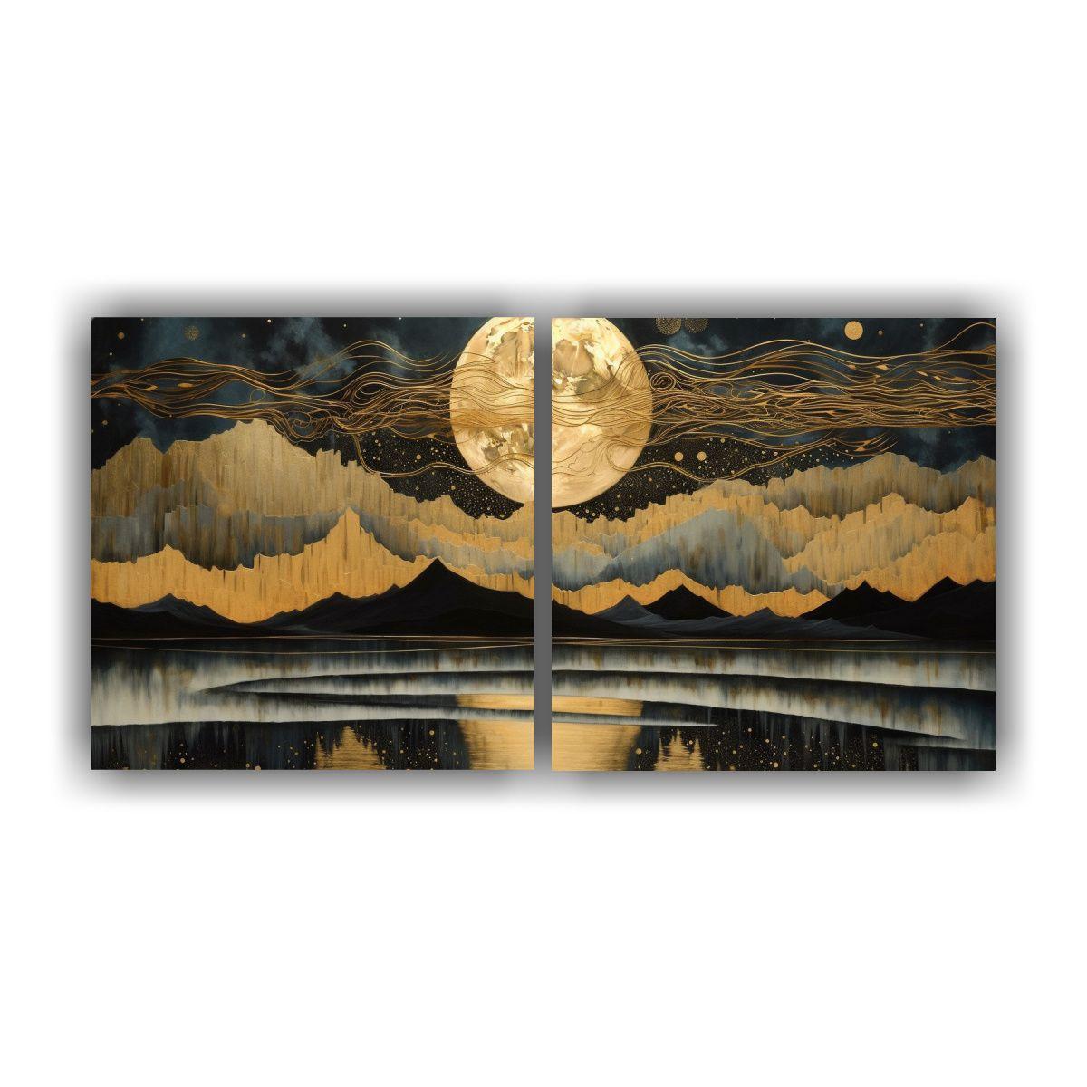 Díptico Acuarela Montaña Con Luna 120x60 Cm-0