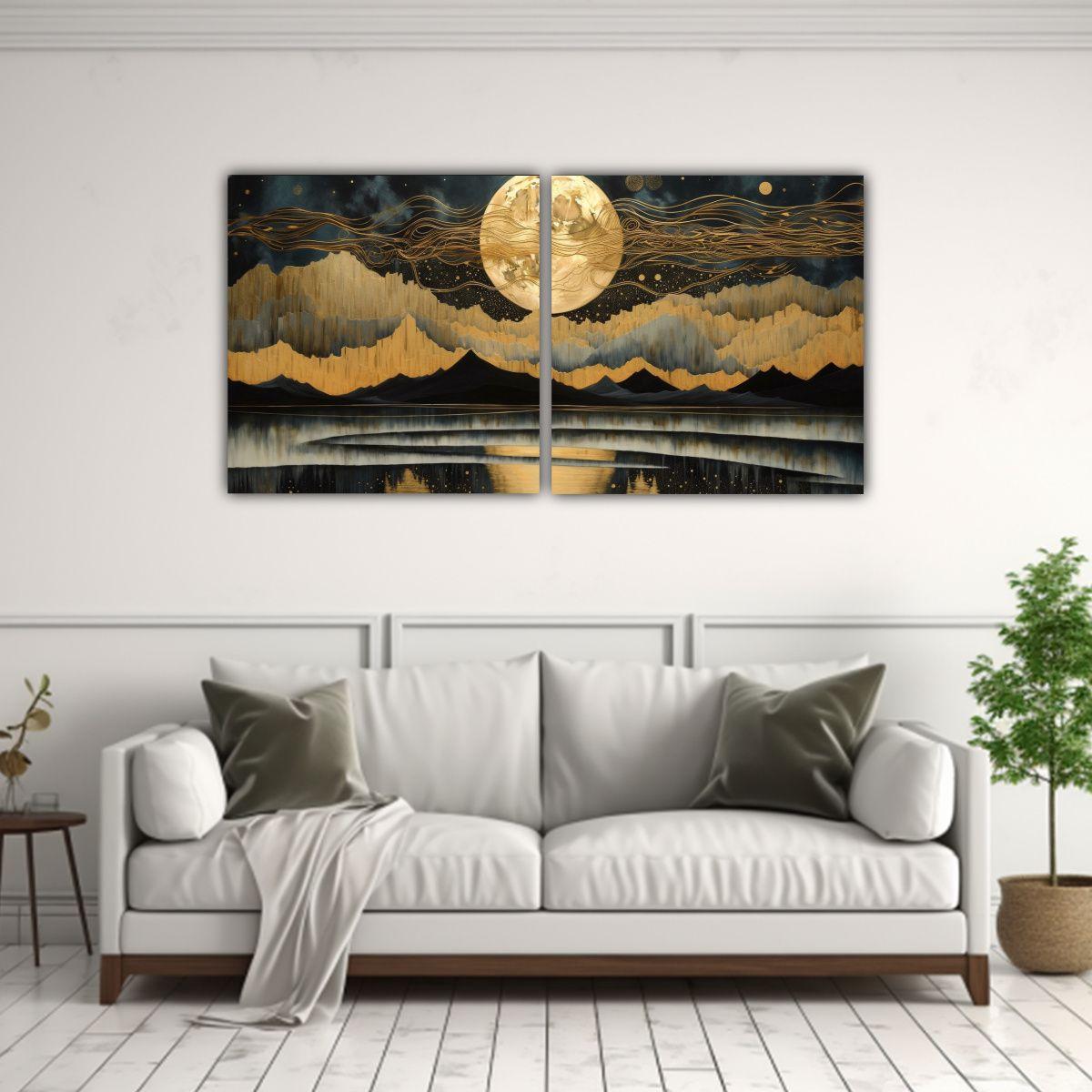 Díptico Acuarela Montaña Con Luna 120x60 Cm-2