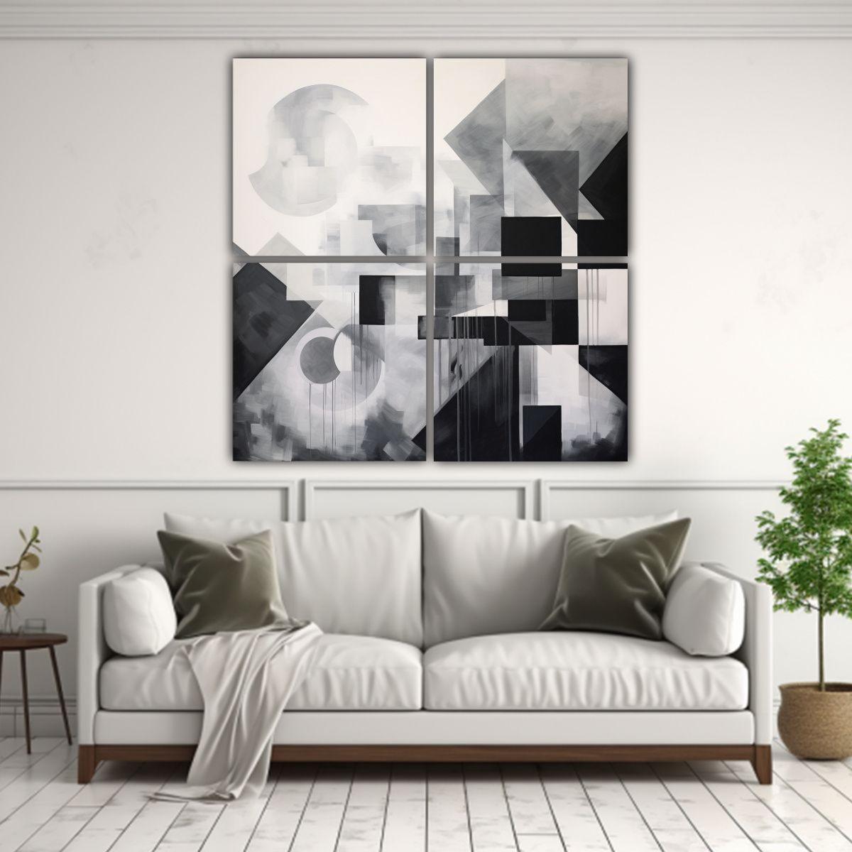 Pinturas Decorativas Abstractas En Blanco Y Negro 140x140 Cm-2
