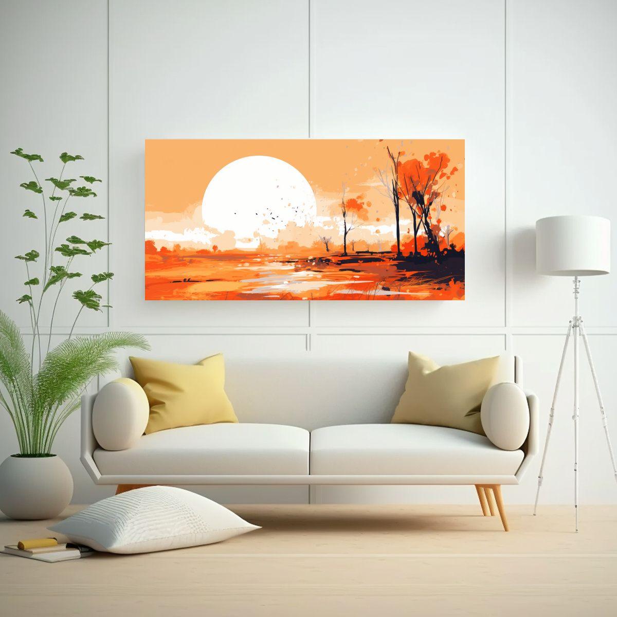 Paisaje Veraniego Con Colores Naranjas En Arte 140x70cm-2