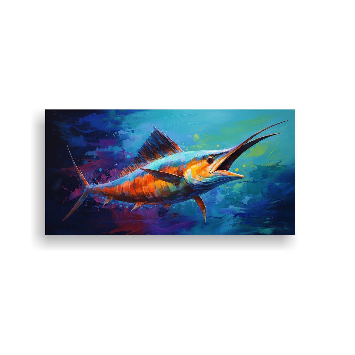 Lienzo De Tela Con Marlín En Estilo De Pintura Al 140x70cm-0