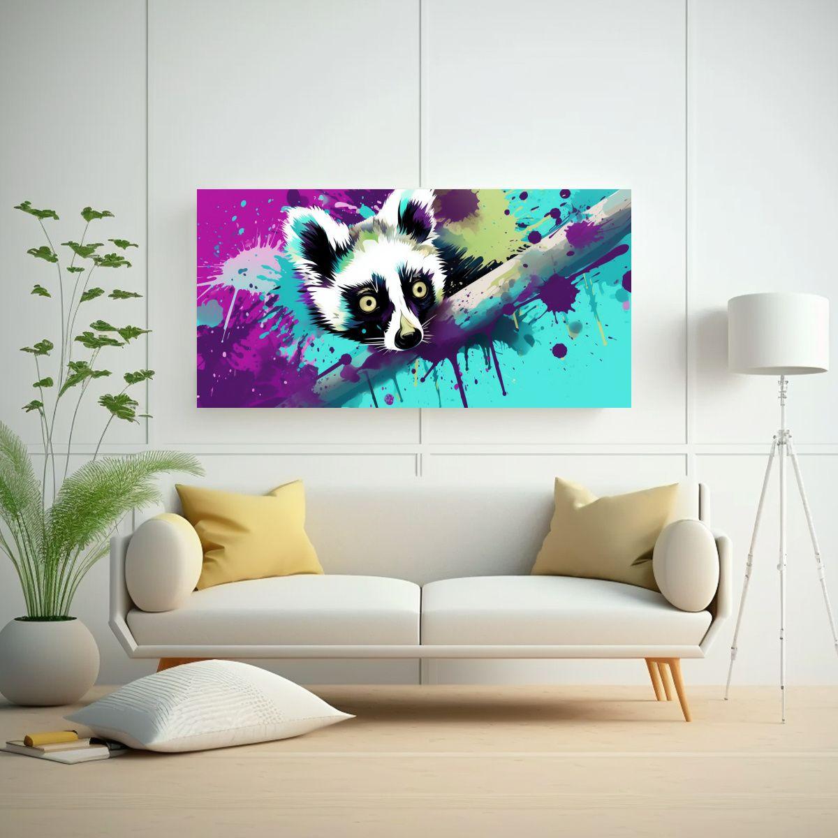 Pintura Movimiento Lemur En Colores Menta Y Ciruel 60x30cm-2