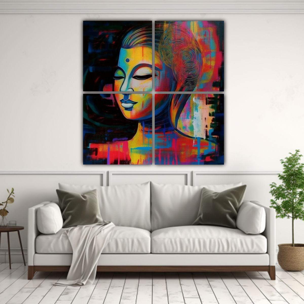 Cuatro Artes De Pared Imagen Adorno Abstracto 60x60 Cm-2