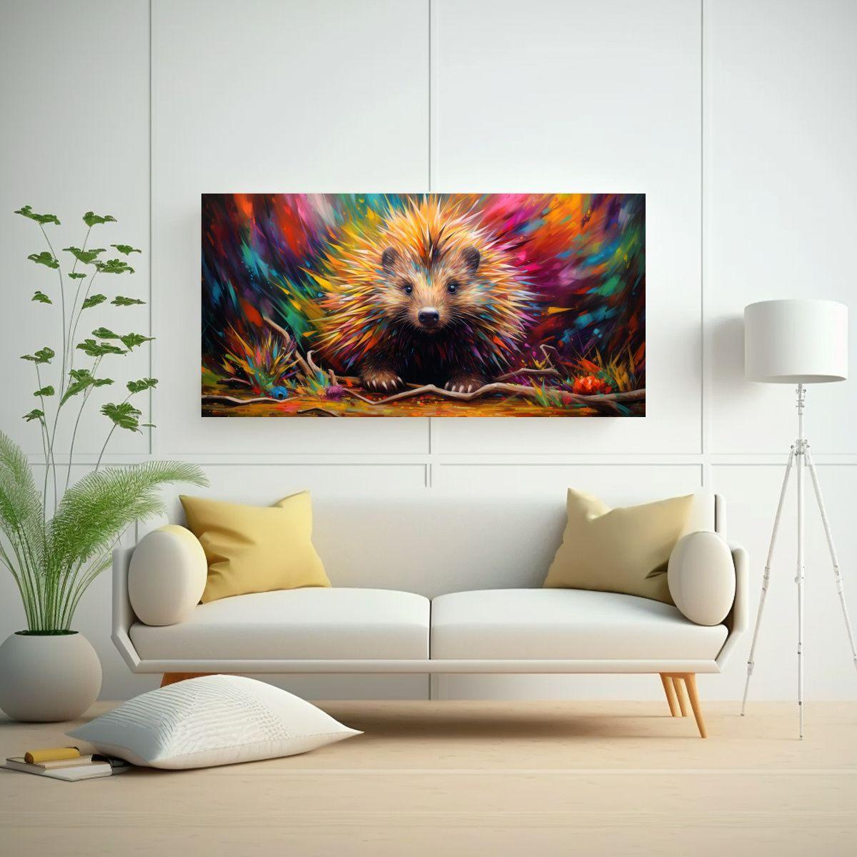Pintura Acuarela Porcupine Colorido Estilo 100x50cm-2
