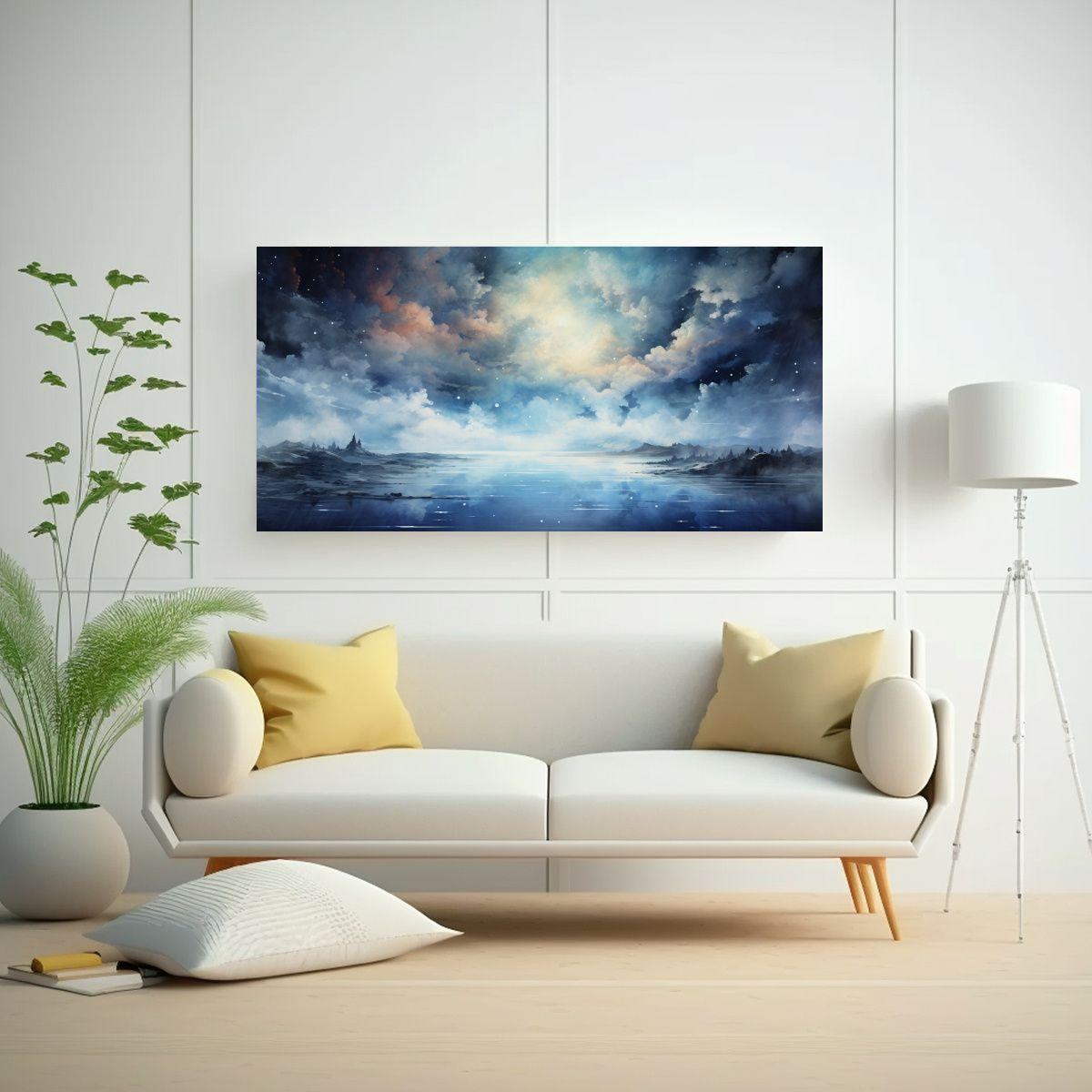 Cuadro Moderno Hogar Deco Nocturno Con Acuarelas 60x30cm-2