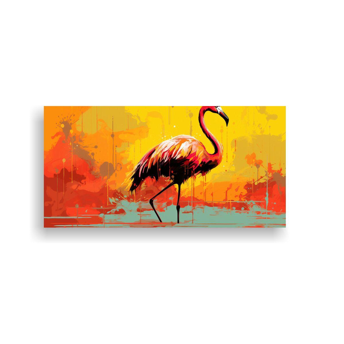 Pintura Duradera De Flamingo En Tonos Marrón Y Am 40x20cm-0
