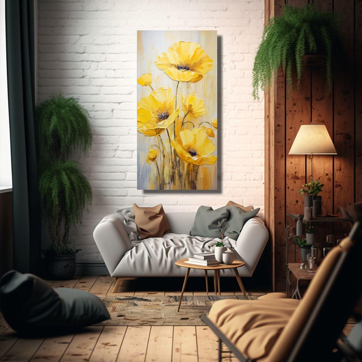 Cuadro Creativo De Amapolas Amarillas En Estilo 70x140cm-2