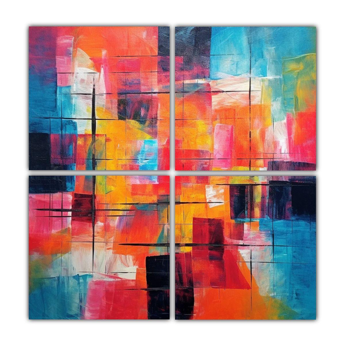 Cuatro Telas En Bastidor Decoración Alegría 100x100 Cm-0