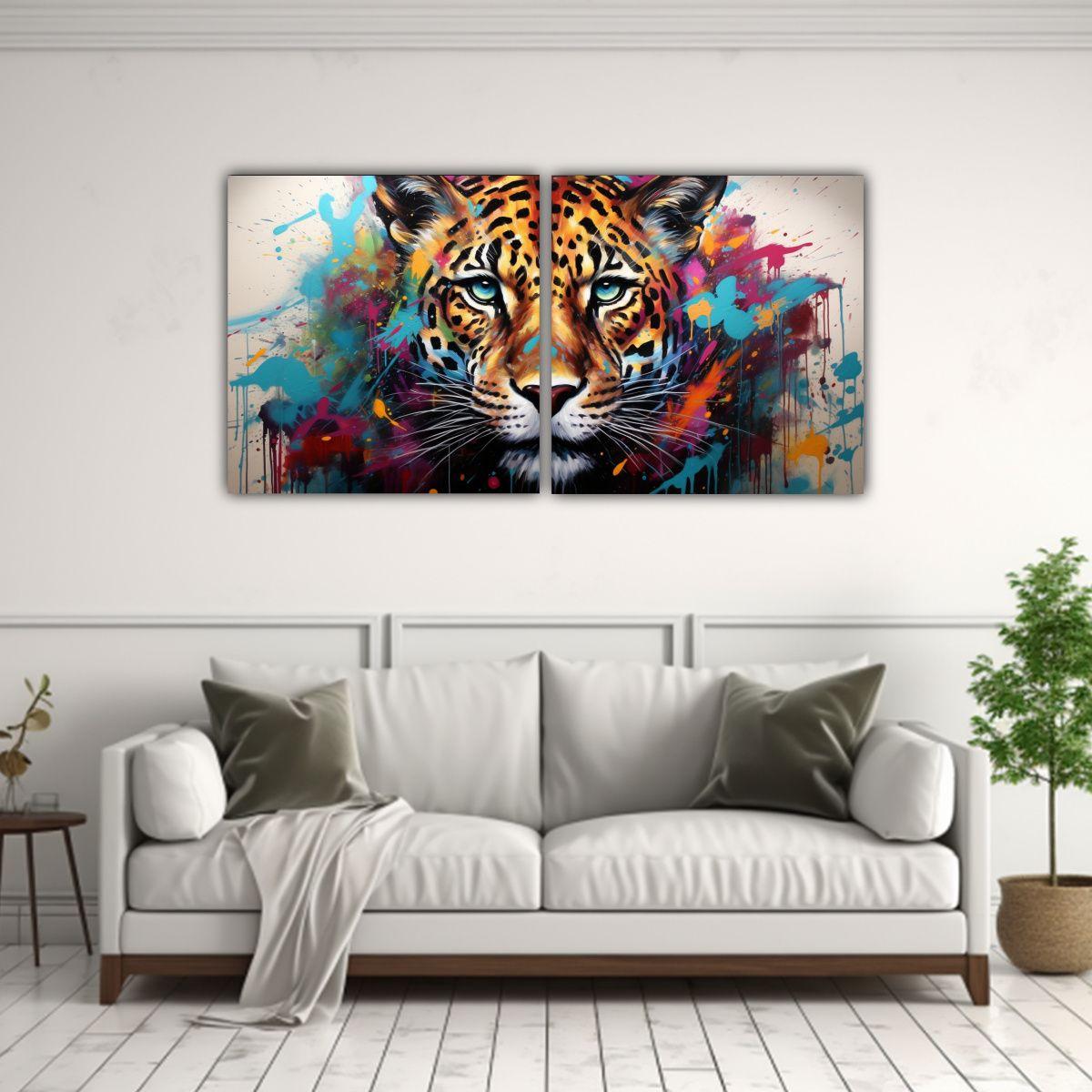 Díptico Pinturas Abstractas De Animales Salvajes 100x50 Cm-2
