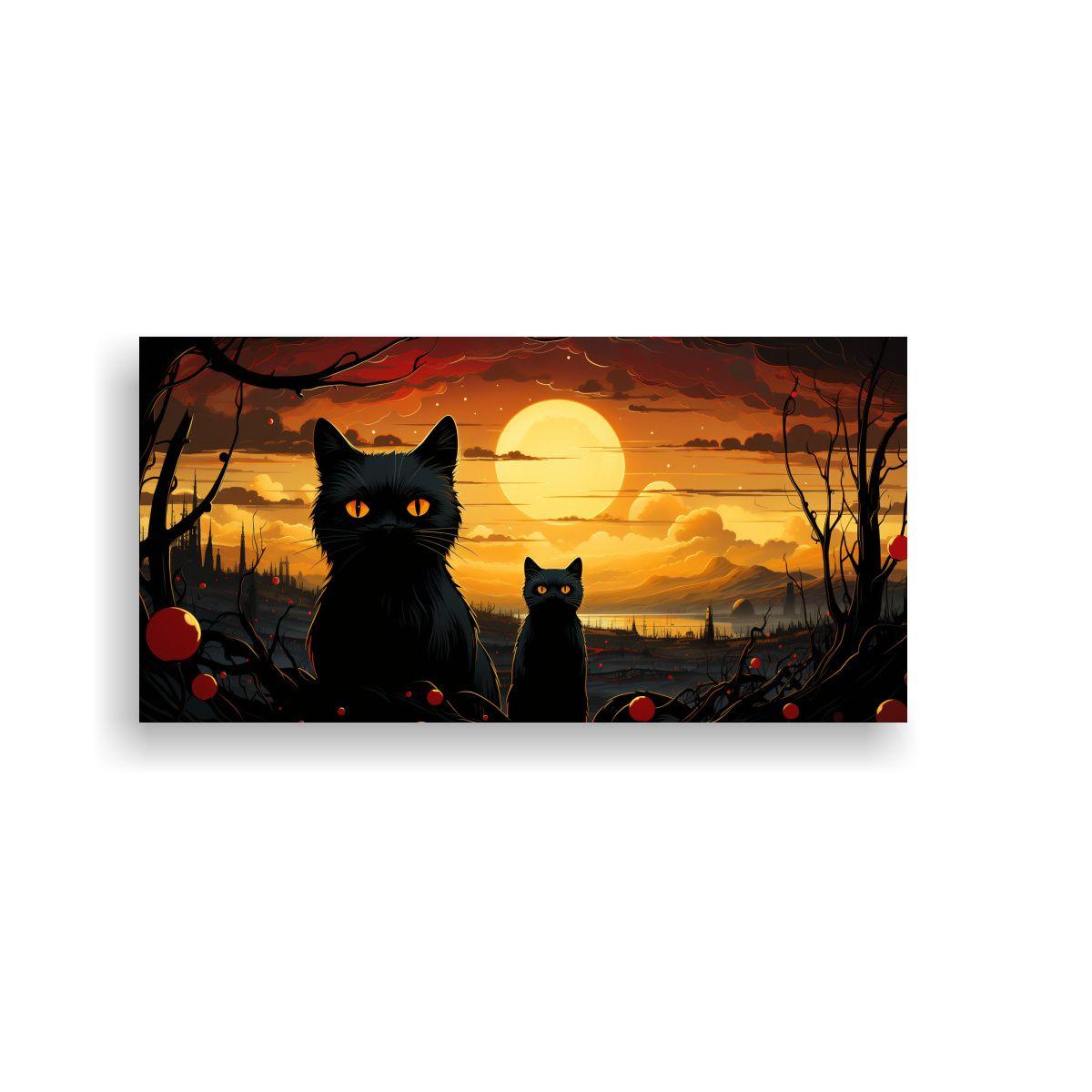 Pinturas Acuarela De Gatos Negros Exuberantes 80x40cm-0