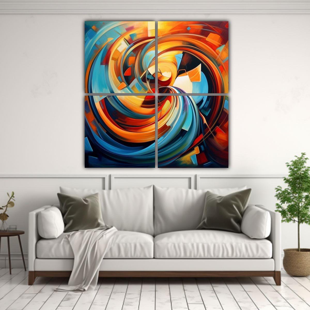 Cuatro Cuadros Movimiento Textura: Arte Abstracto 60x60 Cm-2
