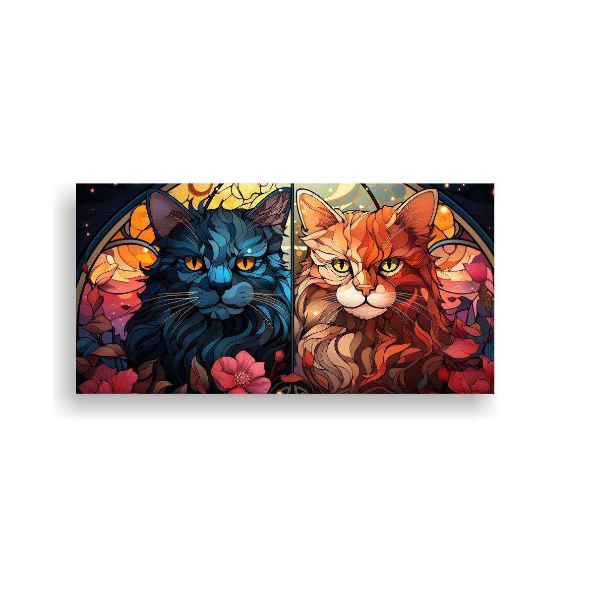 Cuadros Acuarela Ventana Vidriera Gatos Adorables 140x70cm-0
