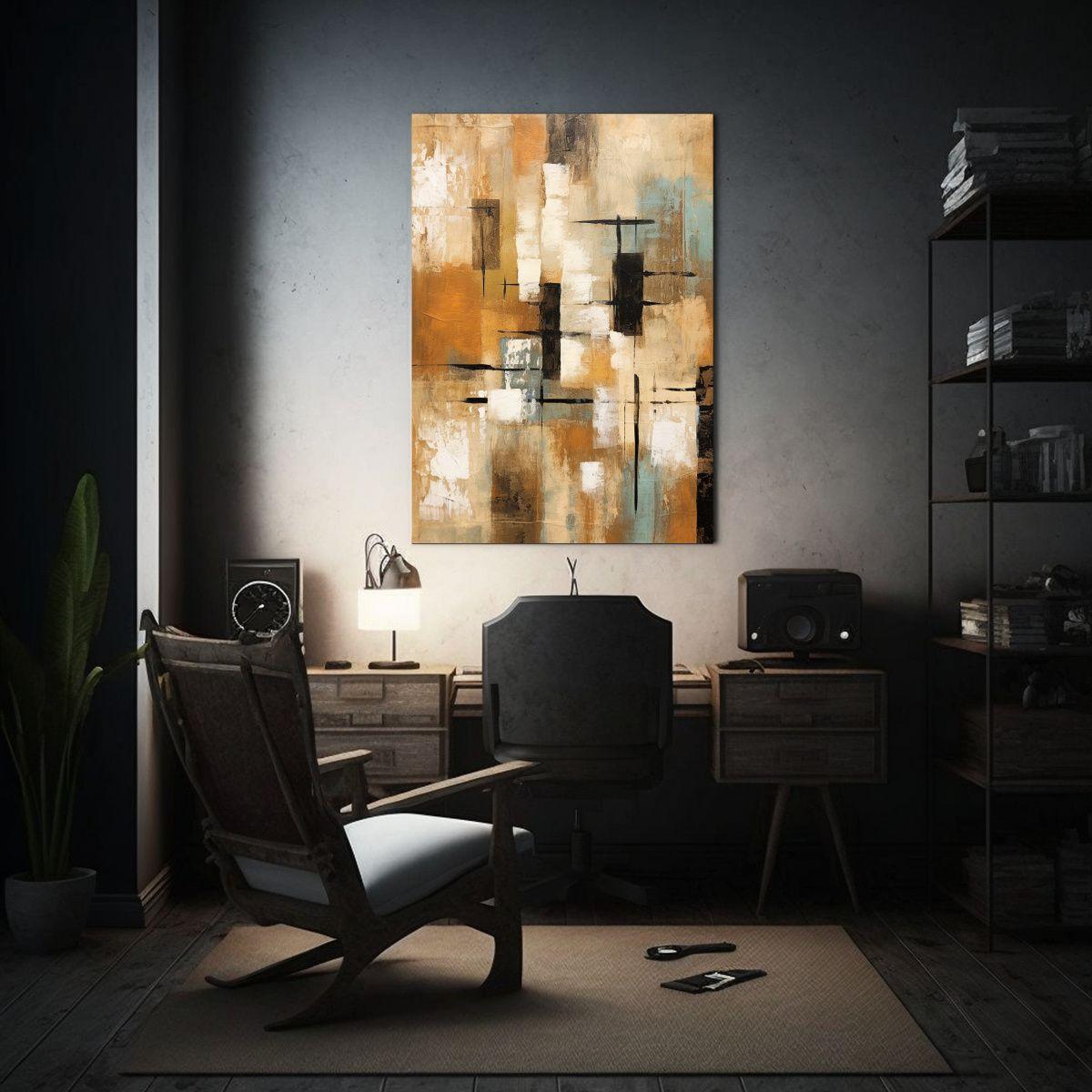 Pintura Abstracta En Tonos Tierra Con Efecto 50x75cm-2