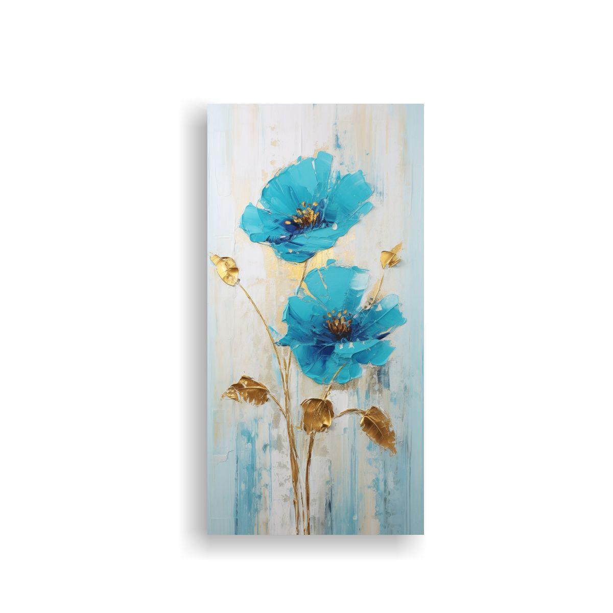 Pintura En Lienzo De Una Flor Azul En El Estilo 20x40cm-0