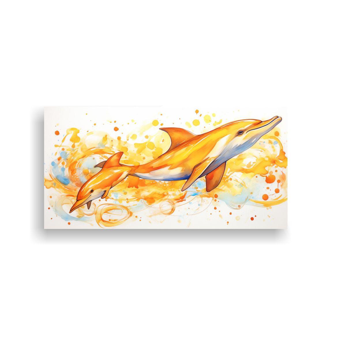 Cuadro De Tela Estética Con Delfines En Tonos 120x60cm-0
