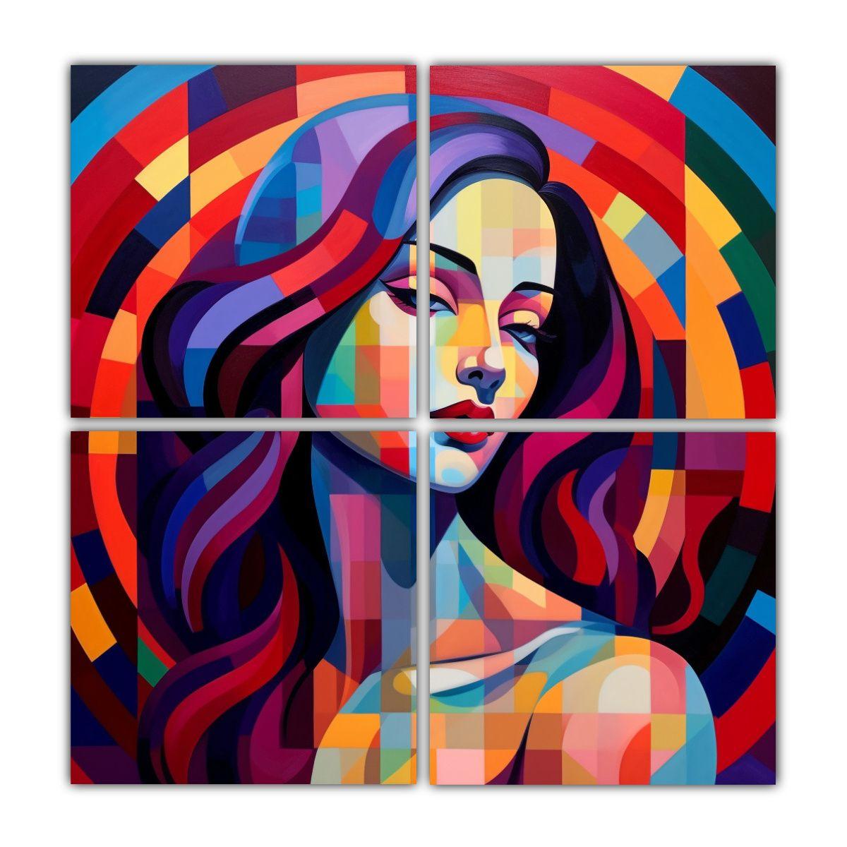 Pintura Decorativa Mujer Expresiva Con Cabello 140x140 Cm-0