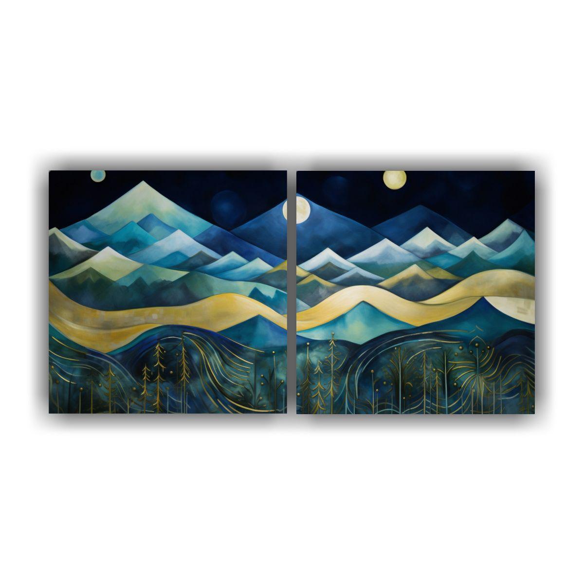 Díptico Paisaje Abstracto De Montañas Nocturnas 140x70 Cm-0