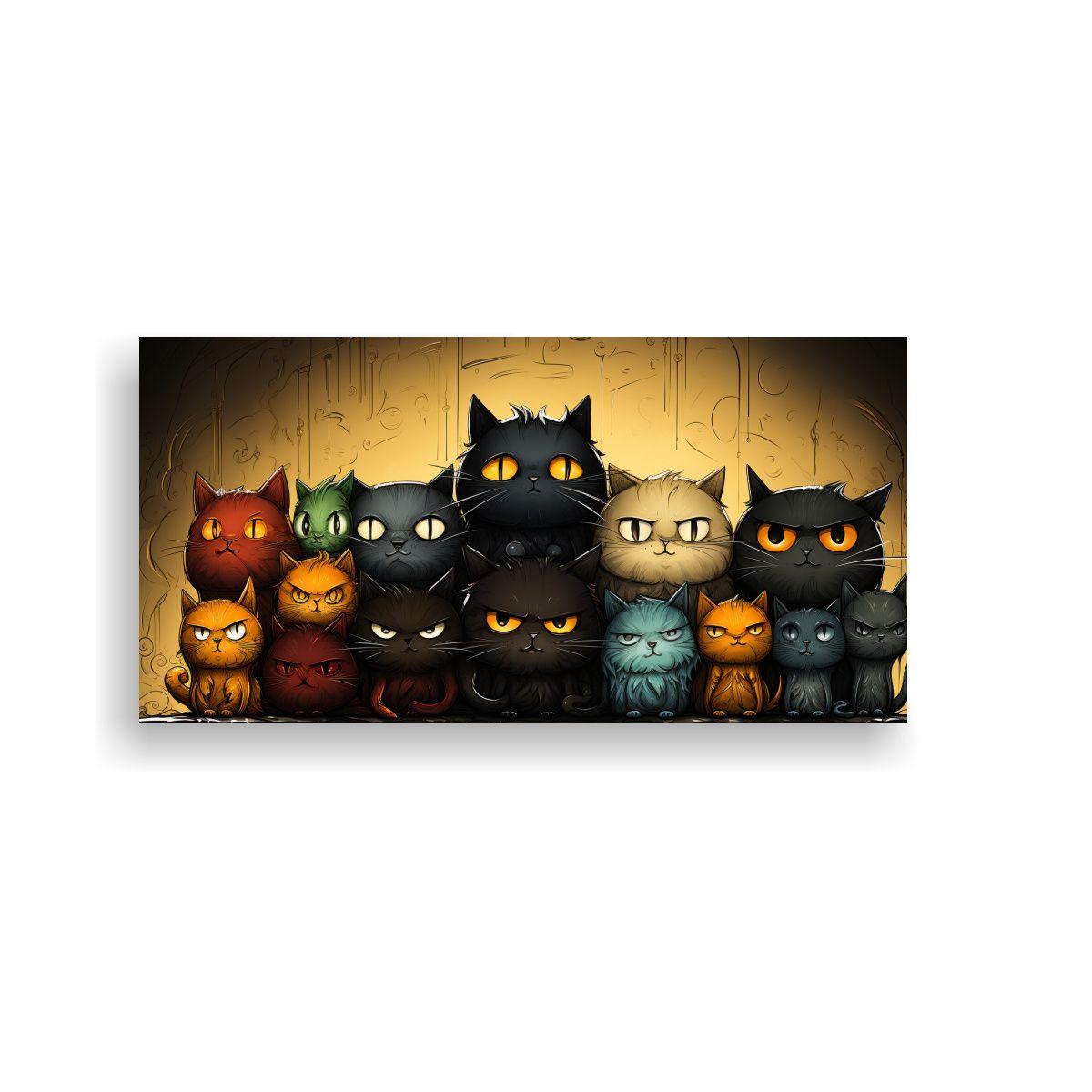 Cuadro Gatos Coloridos Sobre Fondo Naranja 60x30cm-0