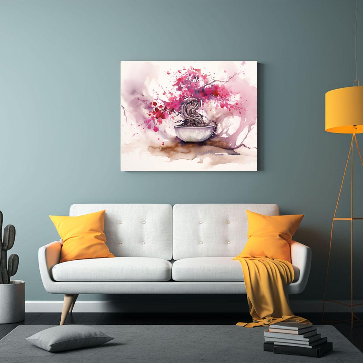 Pintura Abstracta Acuarela Colores Vibrantes Fucsia Y Bonsá 90x60cm-2