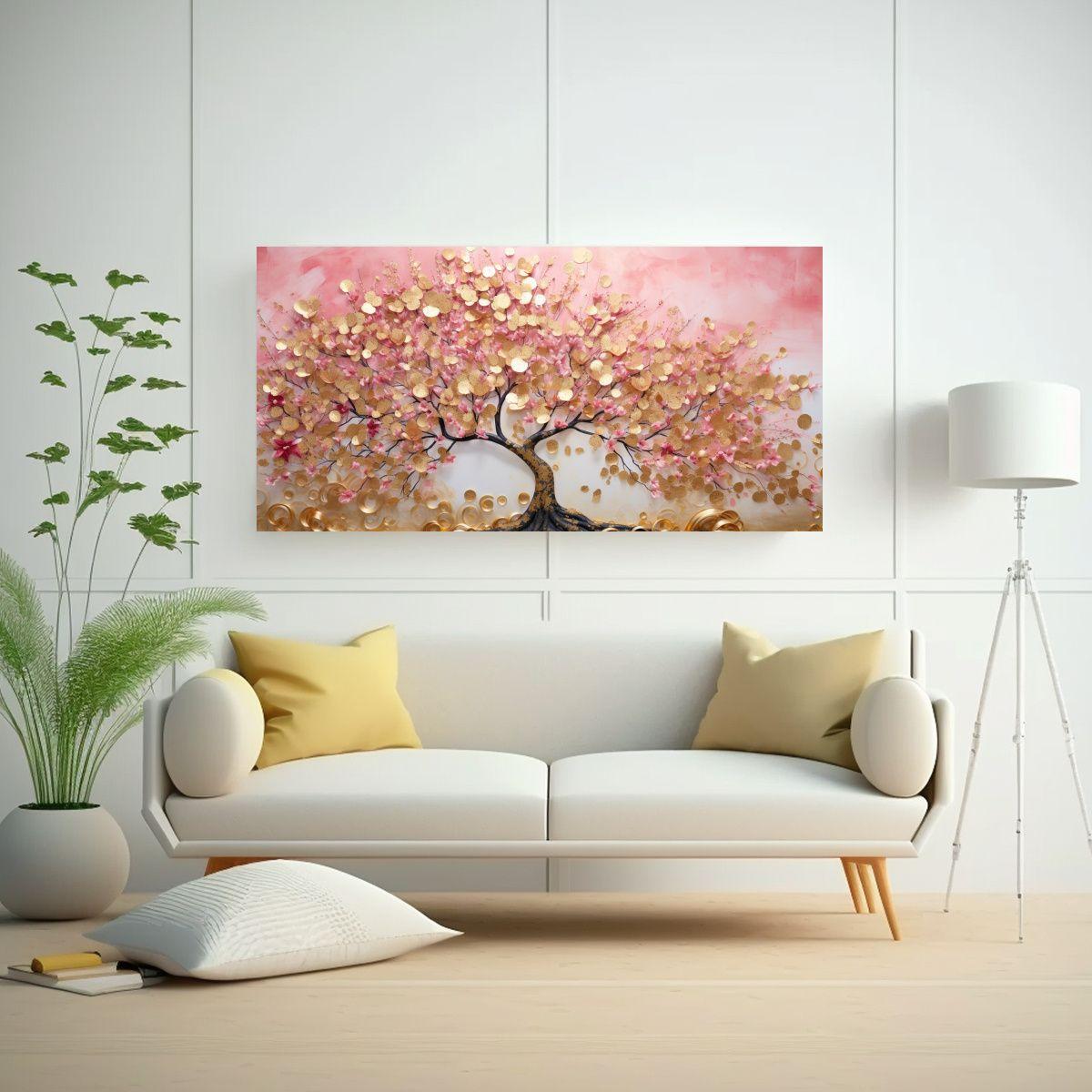 Cuadro Imagen Árbol En Rosa Y Dorado Perspectiva 100x50cm-2
