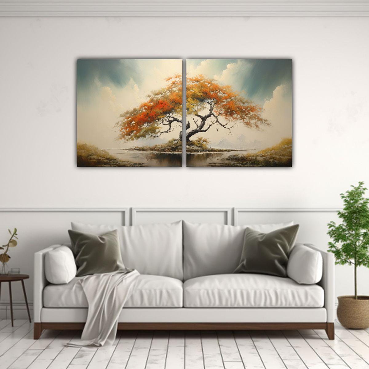 Pintura Abstracta De árbol De Acacia En Estilo 140x70 Cm-2