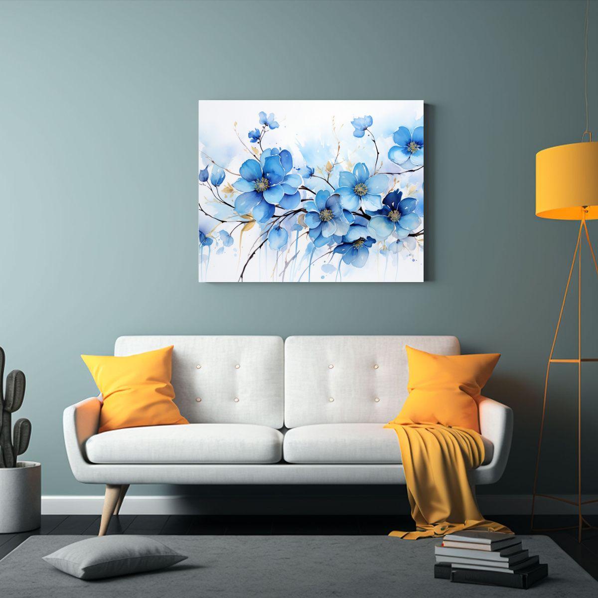 Cuadro Abstracto Lienzo Tela Flores De Tilo Negro Y Azul 65x50cm-2