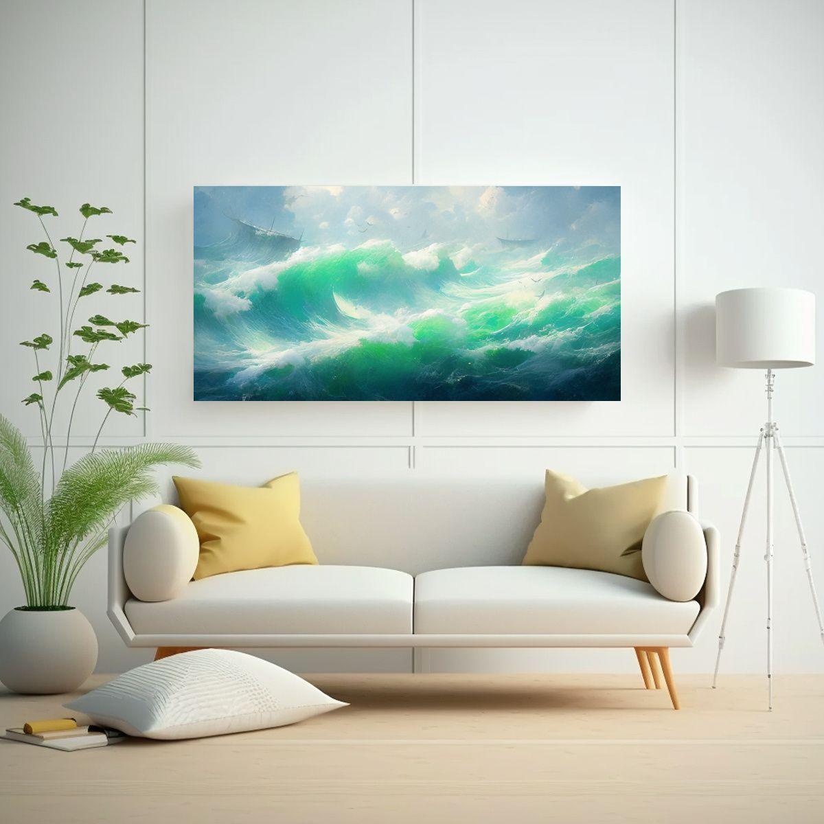 Pintura Abstracta Calma Del Cielo Y Del Mar Con Co 100x50cm-2