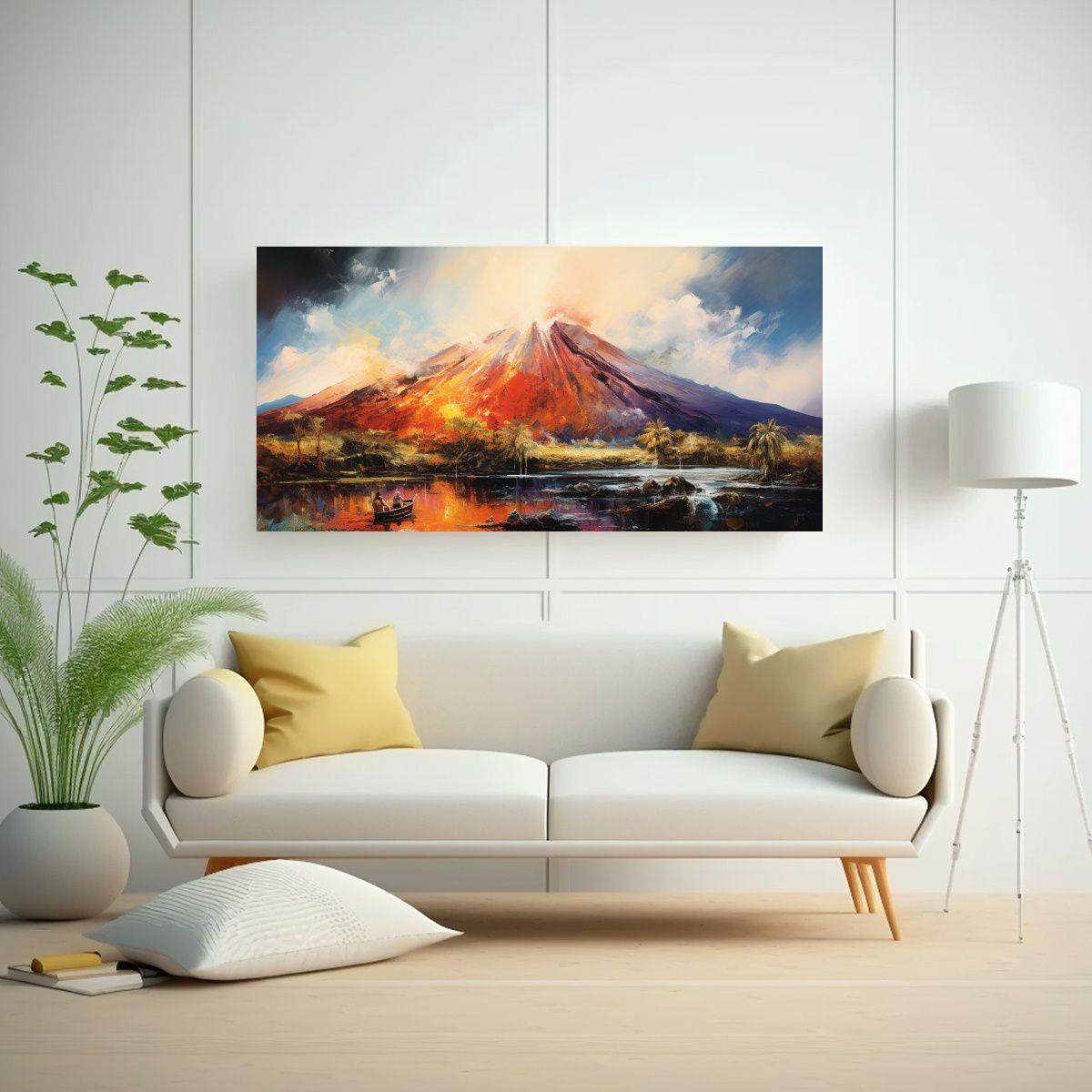 Cuadro Abstracto único De Volcán Con Colores 100x50cm-2