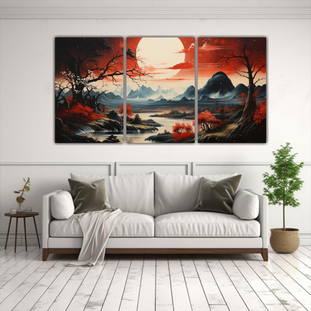 Cuadros Juveniles De Montaña Con Luna Y Estrellas 90x45 Cm-2