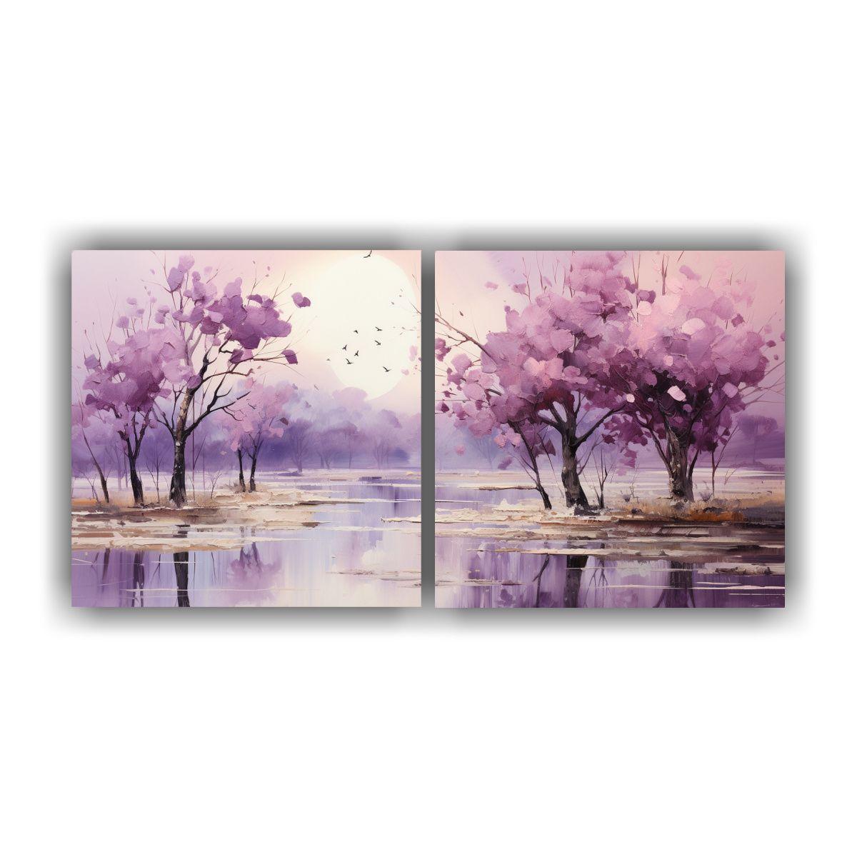 Pintura Abstracta De árboles En Plata Conjunto 40x20 Cm-0