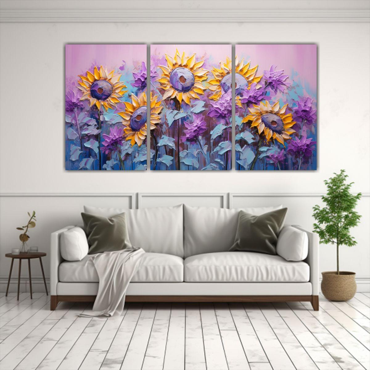 Pintura De Girasoles Morados En Lienzo Estilo 240x120 Cm-2