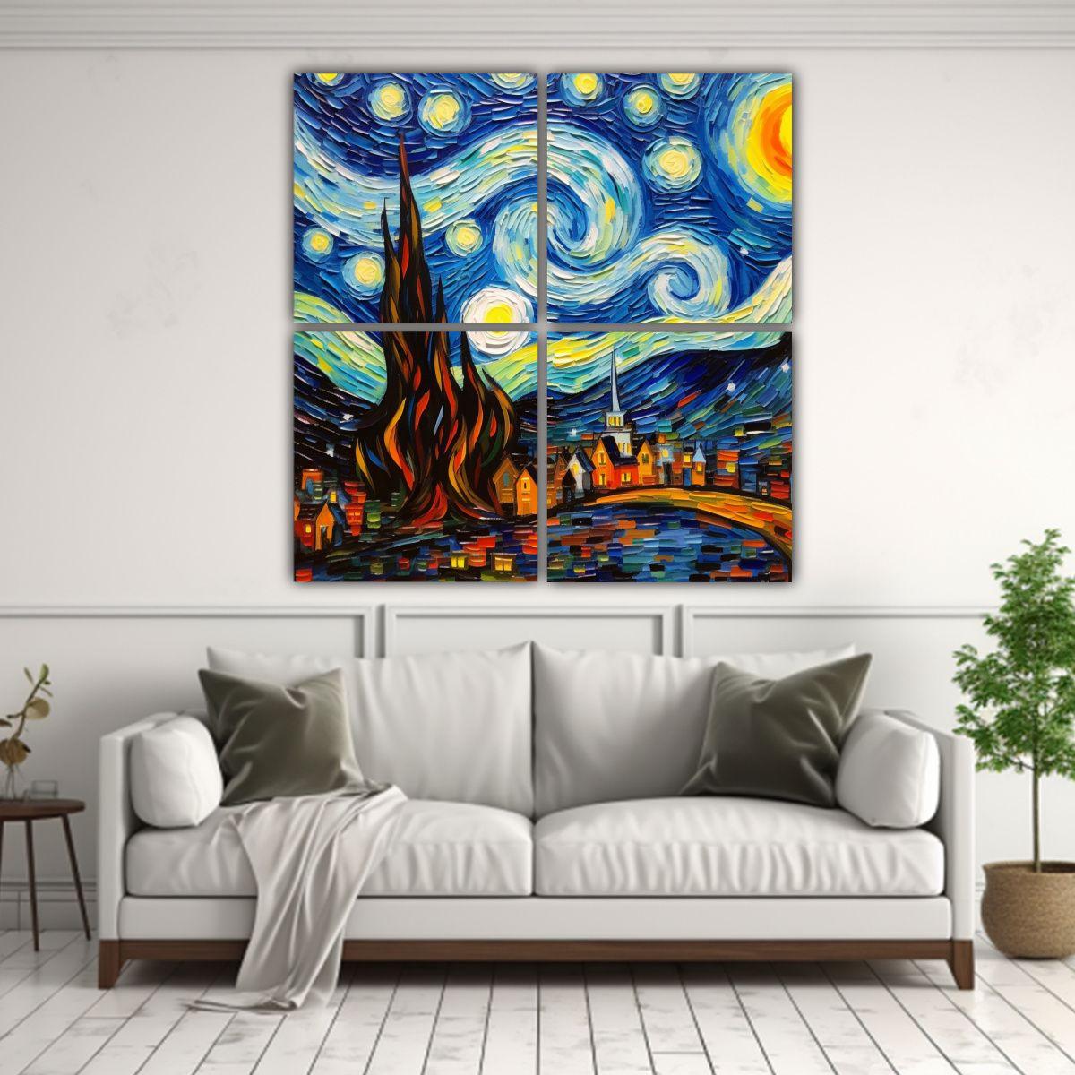 Cuadro Abstracto En Bastidor: 4 Telas De Poder 60x60 Cm-2