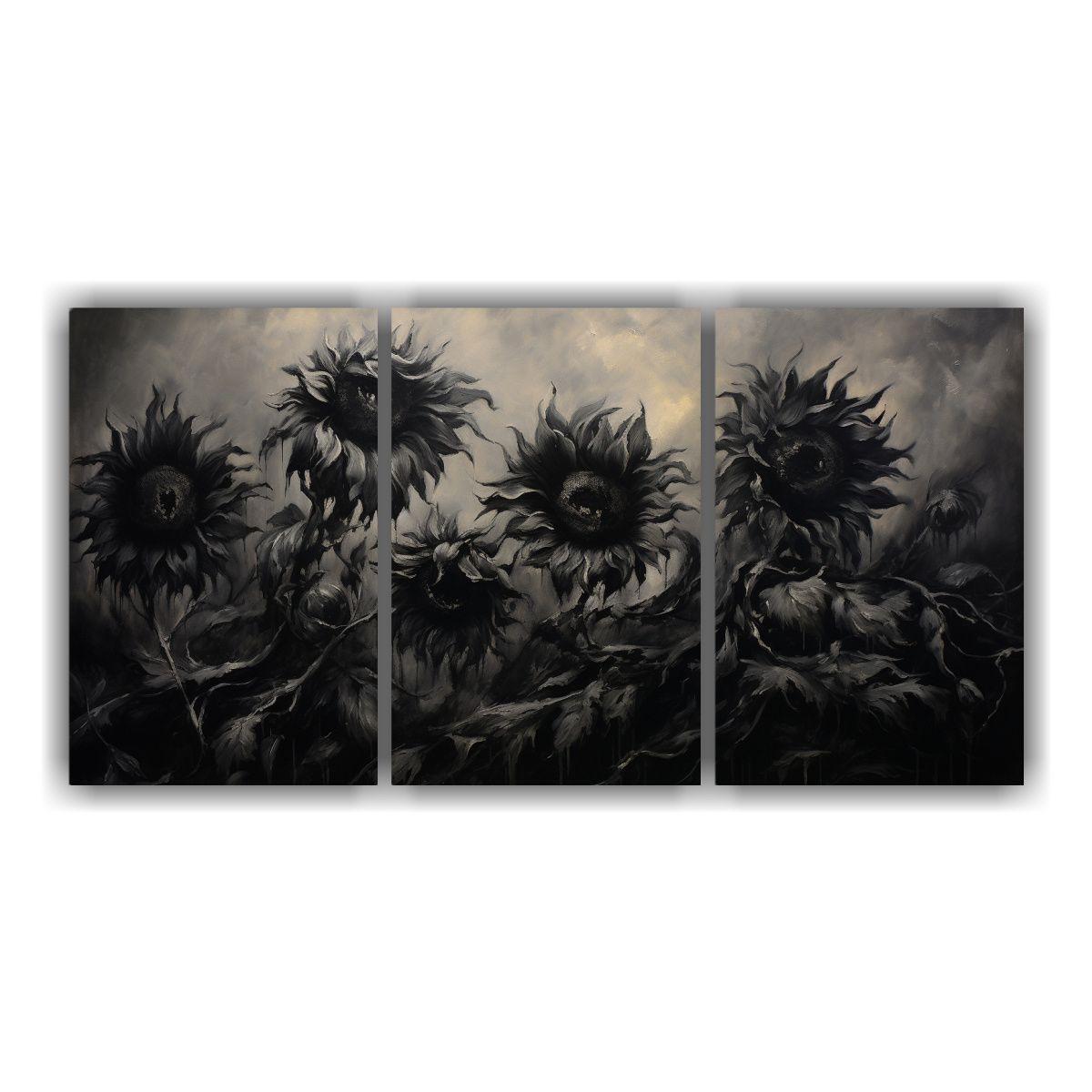 Tres Lienzos De Tema Visual: Pintura De Girasoles 120x60 Cm-0