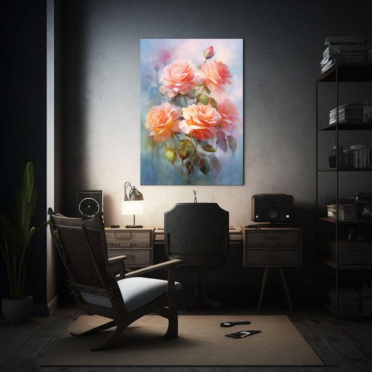 Cuadro De Tela Vintage Con Esquema De Rosas Rosa 50x65cm-2