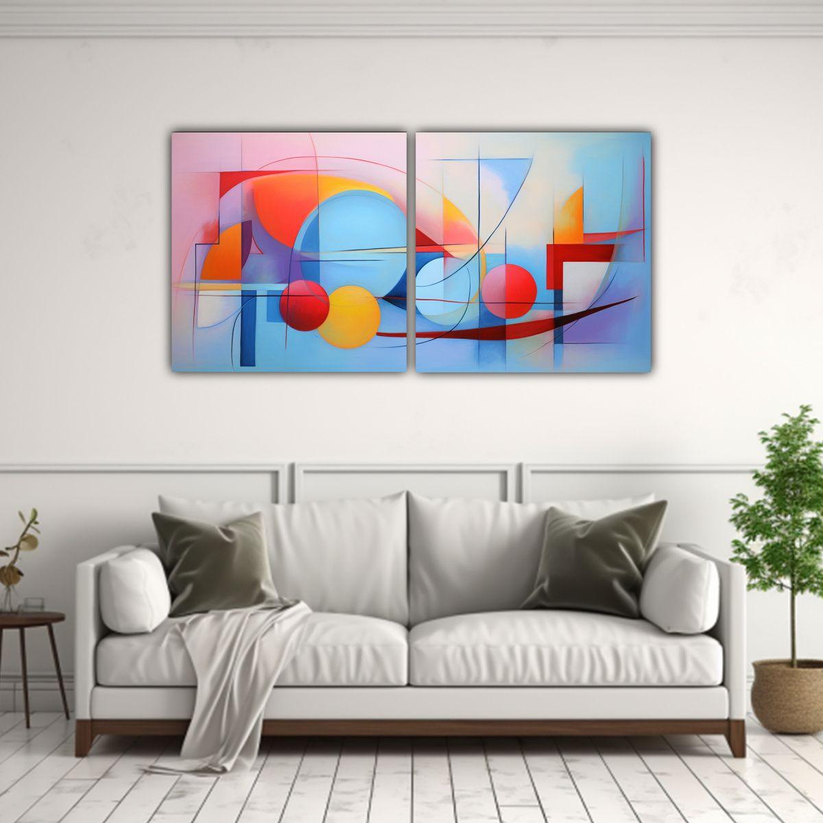 Cuadros Abstractos Tonos Pastel Arte En Dibujo 40x20 Cm-2