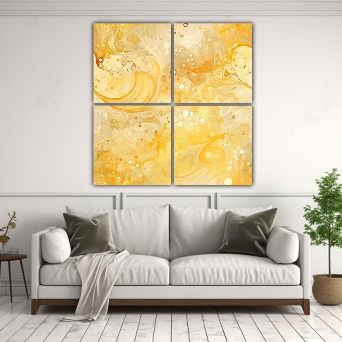 Cuatro Cuadros Composición Amarillo Y Crema En 200x200 Cm-2