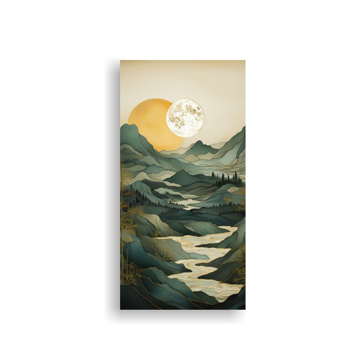 Pintura Minimalista De Montañas En Bastidor: 40x80cm-0