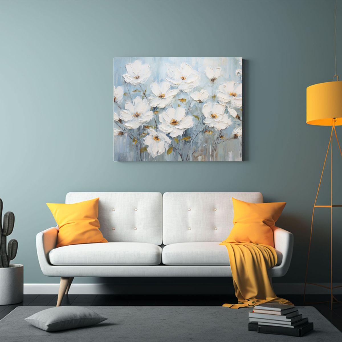 Cuadro Tela Canvas Profundidad Flores Blancas Colores 🇪 65x50cm-2