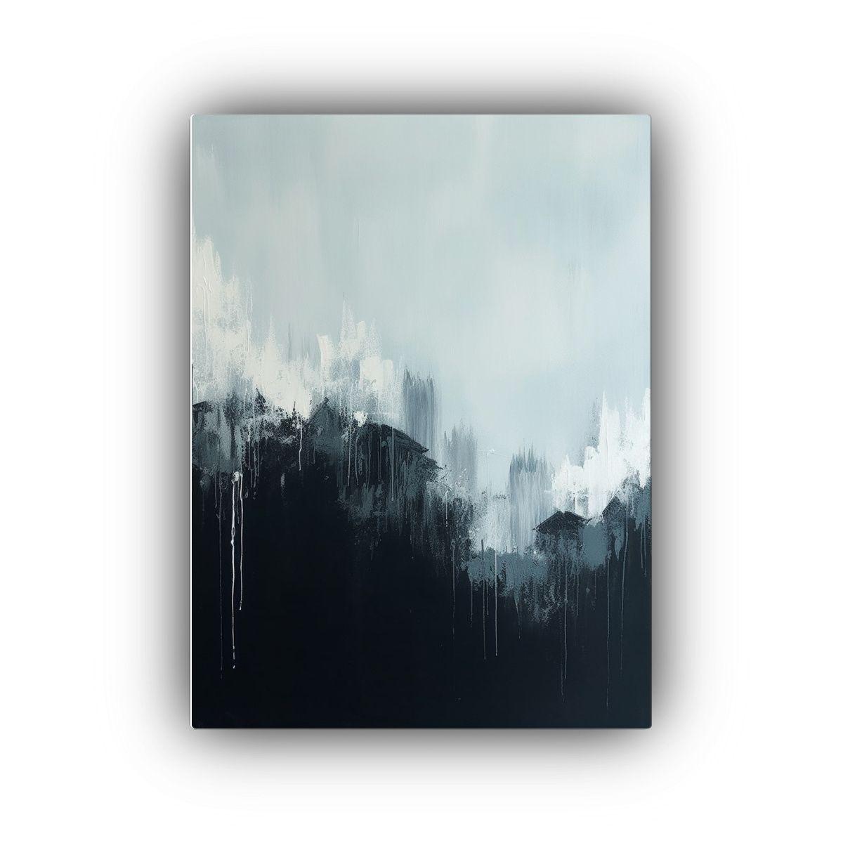 Pintura Decorativa Estilo Lienzo Negro Con Manchas Blancas 30x45cm-0